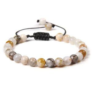 Unisex 6mm Yellow Crazy Lace Agate Natural Stone Beaded Adjustable Rope Bracelet